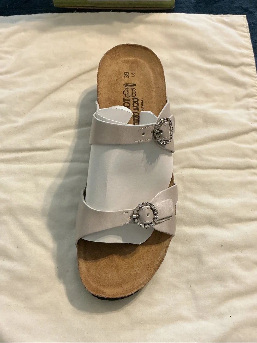 Naot Quartz Leather Double-Strap Slide Sandal in White